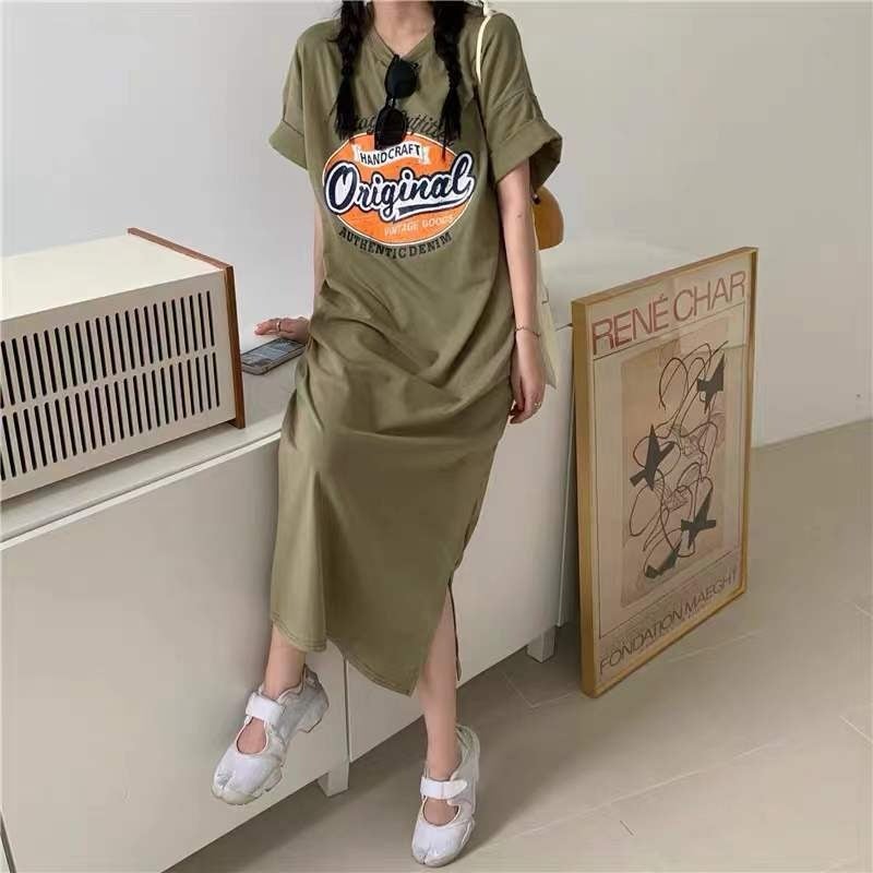 Plus Size Tee Dress 2023 Summer Casual Maxi Army Green - Image 5
