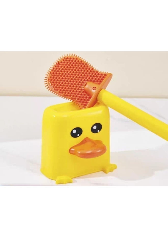 فرشاة تنظيف المرحاض مع خزان لتوزيع الصابون - فرشاة سيليكون مثبتة على الحائط مع علبة تخزين على شكل بطة لطيفة، منظف حمام صحي سهل الجفاف - Image 3