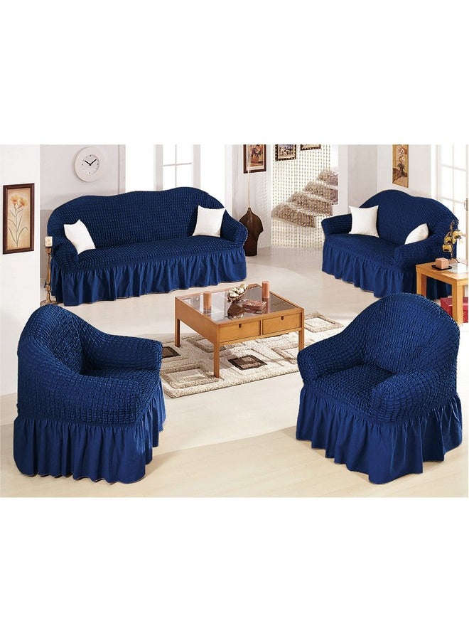 هاوس أوف كويرك أغطية أريكة من House of Quirk Turkish Bubble Frill 280 GSM، متينة وقابلة للغسل، عالمية، مزدوجة المقاعد، عالية المرونة، واقية للأثاث (أزرق داكن، 145-185 سم)  - Image 2