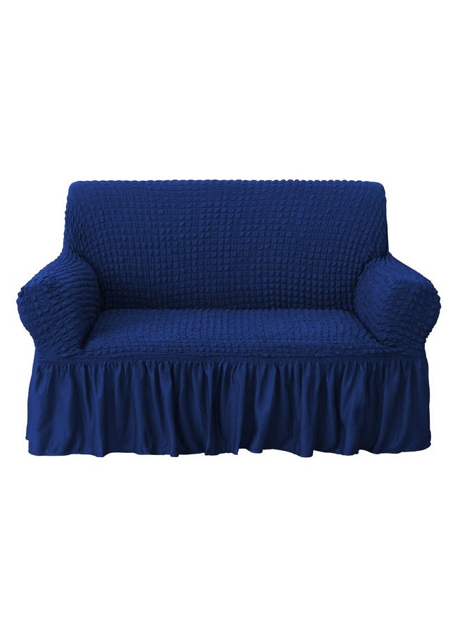 هاوس أوف كويرك أغطية أريكة من House of Quirk Turkish Bubble Frill 280 GSM، متينة وقابلة للغسل، عالمية، مزدوجة المقاعد، عالية المرونة، واقية للأثاث (أزرق داكن، 145-185 سم)  - Image 3