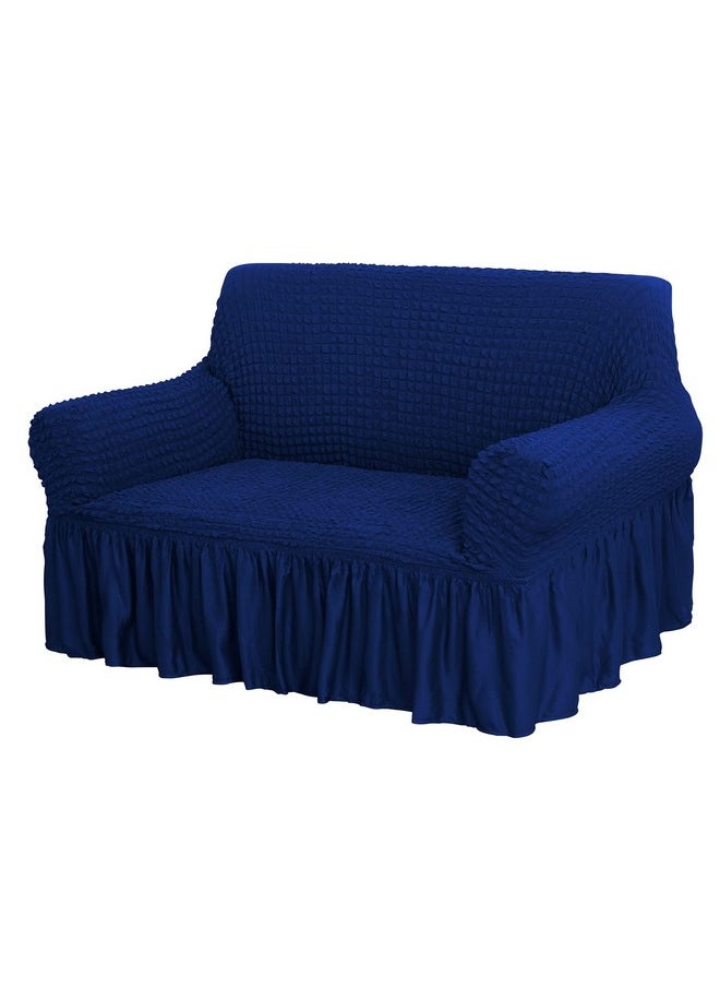 هاوس أوف كويرك أغطية أريكة من House of Quirk Turkish Bubble Frill 280 GSM، متينة وقابلة للغسل، عالمية، مزدوجة المقاعد، عالية المرونة، واقية للأثاث (أزرق داكن، 145-185 سم)  - Image 1