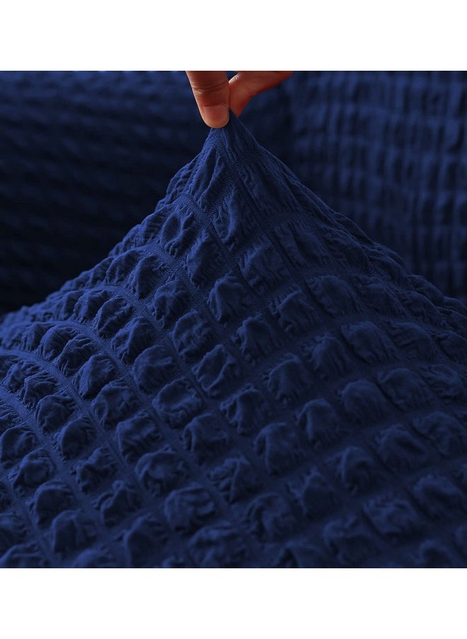 هاوس أوف كويرك أغطية أريكة من House of Quirk Turkish Bubble Frill 280 GSM، متينة وقابلة للغسل، عالمية، مزدوجة المقاعد، عالية المرونة، واقية للأثاث (أزرق داكن، 145-185 سم)  - Image 4