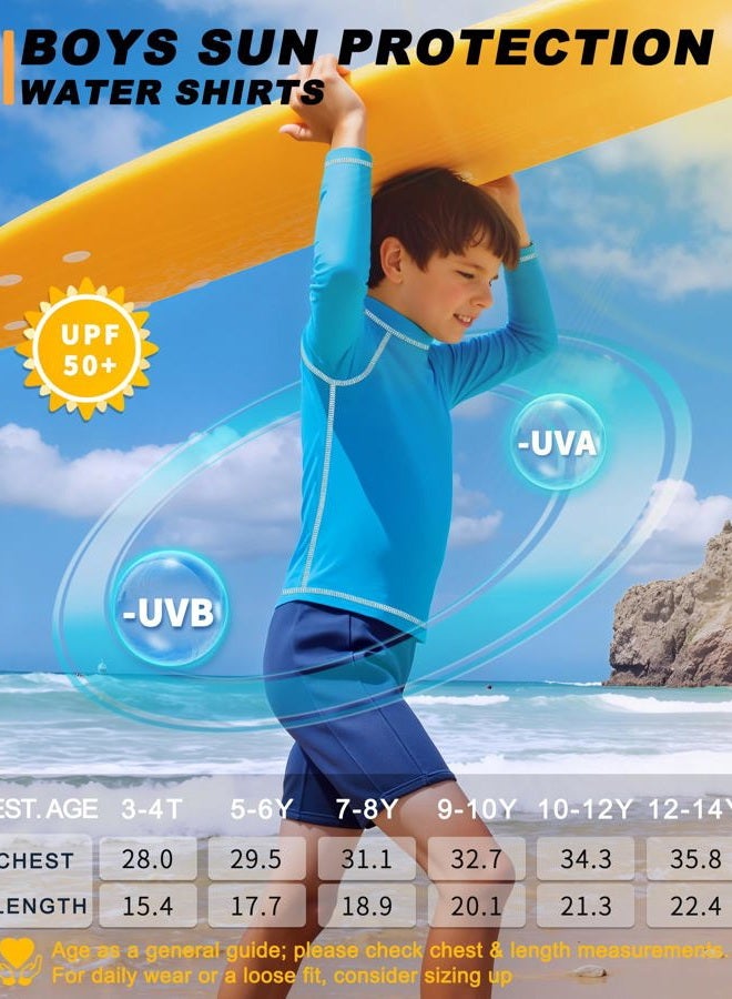 BIGANT Boys Rash Guard Swim Shirt Long Sleeve UPF 50+ Rashguard Quick Dry Kids Youth Fishing Water Sun UV SPF Swimwear Tops, Sky Blue7501, 10-12 Years - Image 2