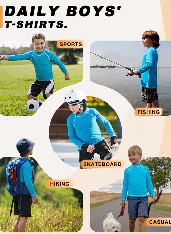 BIGANT Boys Rash Guard Swim Shirt Long Sleeve UPF 50+ Rashguard Quick Dry Kids Youth Fishing Water Sun UV SPF Swimwear Tops, Sky Blue7501, 10-12 Years - Image 4