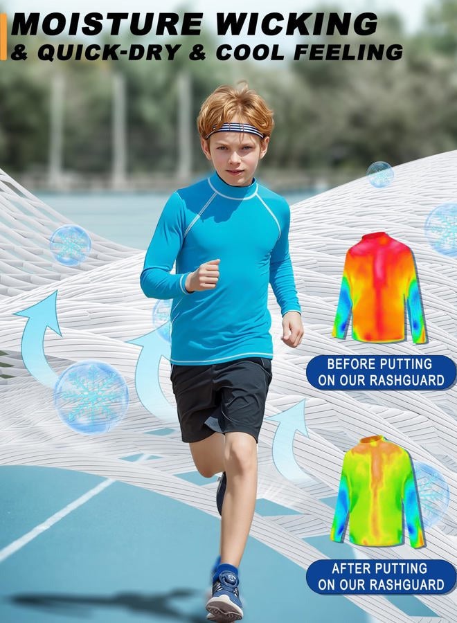 BIGANT Boys Rash Guard Swim Shirt Long Sleeve UPF 50+ Rashguard Quick Dry Kids Youth Fishing Water Sun UV SPF Swimwear Tops, Sky Blue7501, 10-12 Years - Image 3