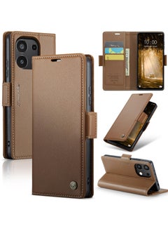CaseMe Phone Case Luxury PU Leather Design Anti Fingerprint 023 Flip Cover Card Slot Holder Cover For Redmi Note 13 4G (Brown))  - Image 1