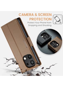 CaseMe Phone Case Luxury PU Leather Design Anti Fingerprint 023 Flip Cover Card Slot Holder Cover For Redmi Note 13 4G (Brown))  - Image 2