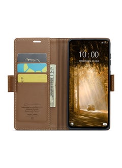 CaseMe Phone Case Luxury PU Leather Design Anti Fingerprint 023 Flip Cover Card Slot Holder Cover For Redmi Note 13 4G (Brown))  - Image 4
