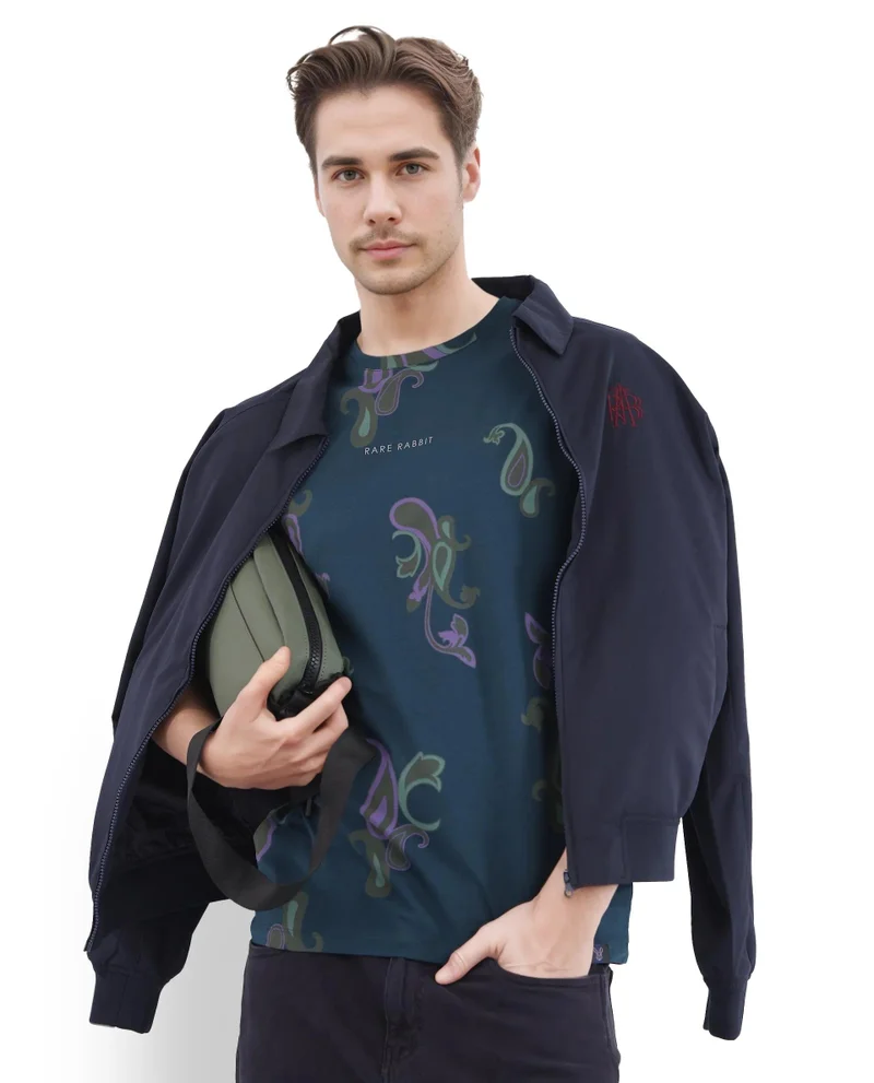 Rare Rabbit Men's Crew Neck Graphic T-Shirt