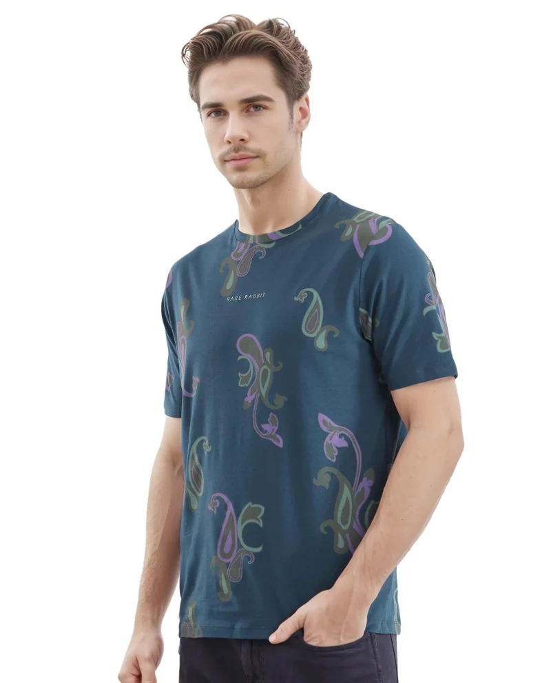 Rare Rabbit Men's Crew Neck Graphic T-Shirt