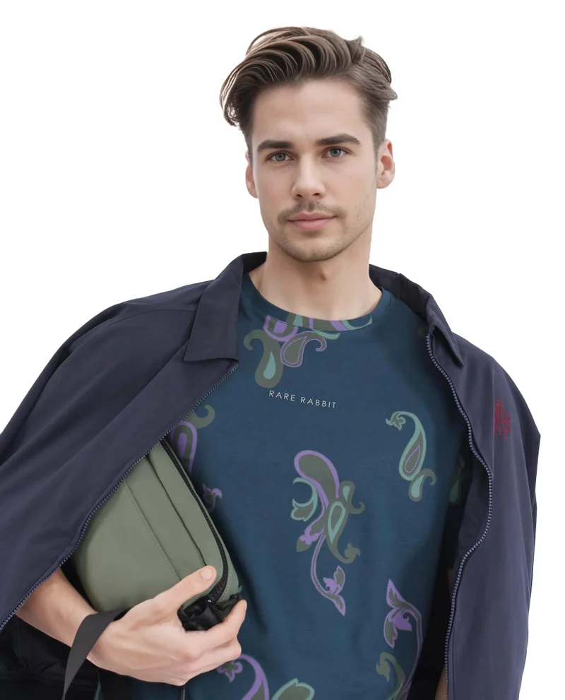 Rare Rabbit Men's Crew Neck Graphic T-Shirt