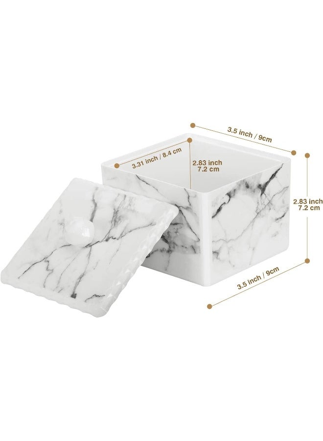 Luxspire Cotton Swab Storage Box With Lid, Q-Tip Swab Holder Cotton Ball Canister Jar Cotton Bud Round Dispenser Box, Cosmetics Makeup Countertop Vanity Bathroom Organizer Containers, Marble White  - Image 1