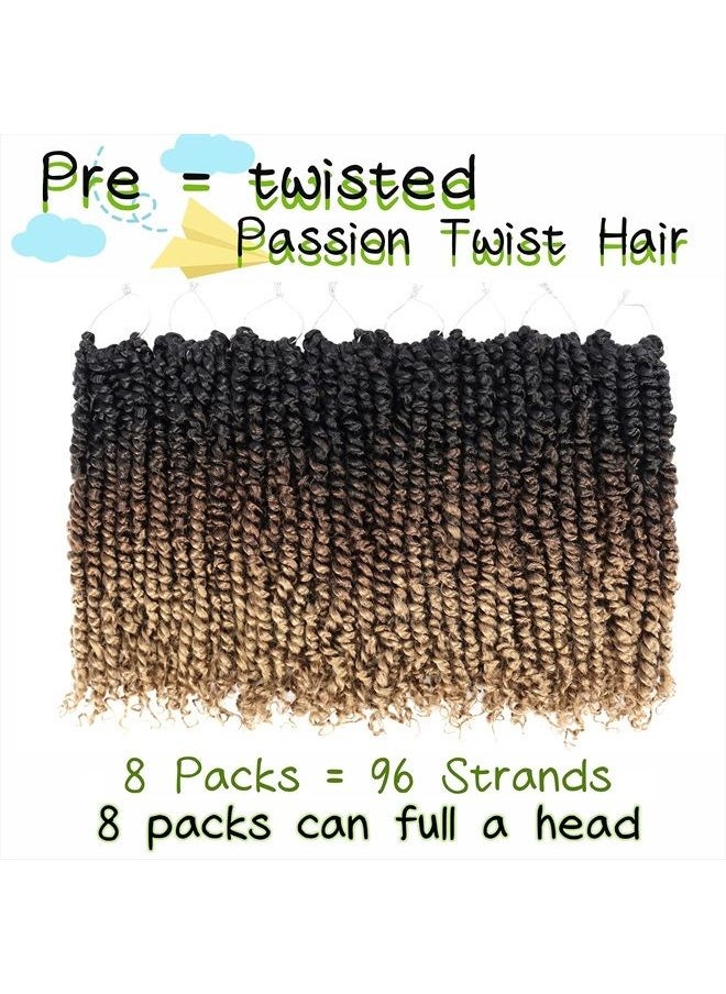 LOSMOEER - 8 Packs Passion Twist Hair 12 Inch Pre-twisted Passion Twist Crochet Hair Pre-looped Crochet Braids for Women Passion Twists Braiding Hair Synthetic Hair Extensions(12Strands/Pack; 1B/30/27#) - Image 1