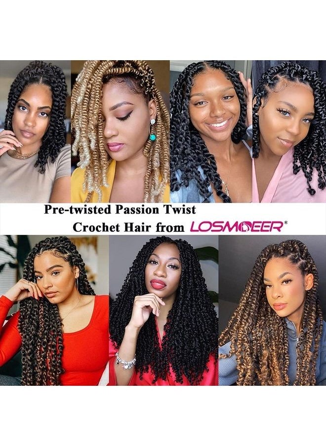 LOSMOEER - 8 Packs Passion Twist Hair 12 Inch Pre-twisted Passion Twist Crochet Hair Pre-looped Crochet Braids for Women Passion Twists Braiding Hair Synthetic Hair Extensions(12Strands/Pack; 1B/30/27#) - Image 1