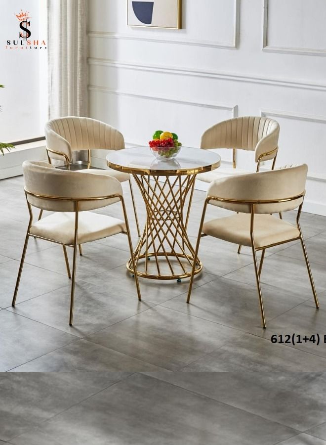 SULSHA Modren 1+4 Seat Dining Set Coffee Set with Classic Gold Table 