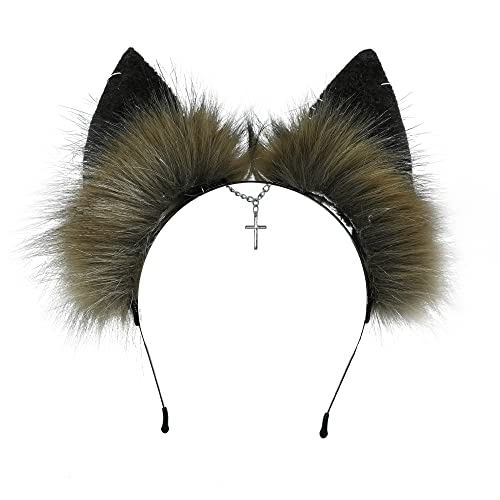 VIGVAN Handmade Wolf Fox Ears Animal Cosplay Cute Head Accessories for Halloween (Chain Brown Black) - Image 2