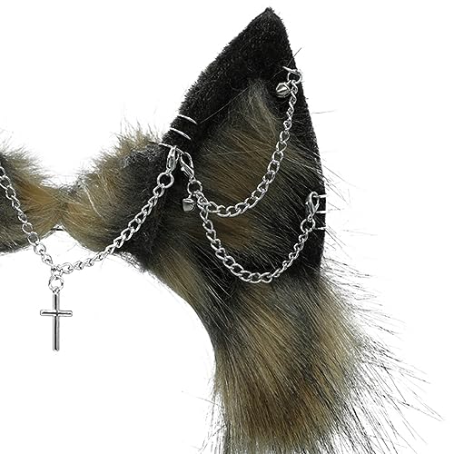 VIGVAN Handmade Wolf Fox Ears Animal Cosplay Cute Head Accessories for Halloween (Chain Brown Black) - Image 3
