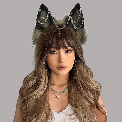 VIGVAN Handmade Wolf Fox Ears Animal Cosplay Cute Head Accessories for Halloween (Chain Brown Black) - Image 5