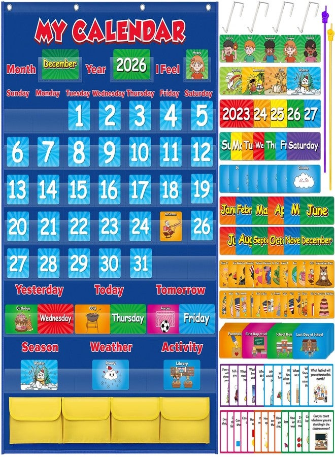 Aizweb Classroom Calendar Pocket Chart,Monthly Calendar for Kid Preschool Kindergarten Classroom Elementary Must Haves,Classroom Decorations Decor,Homeschool Teacher Supplies,Back to School Supplies - Image 1