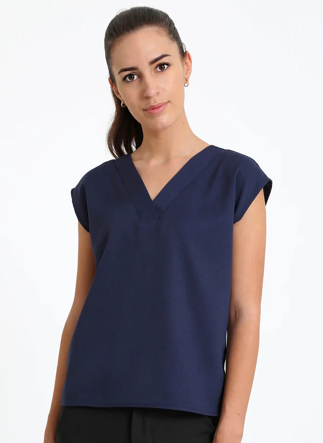 سولت اتاير SALT ATTIRE Navy Blue Extended Sleeves V-Neck Top