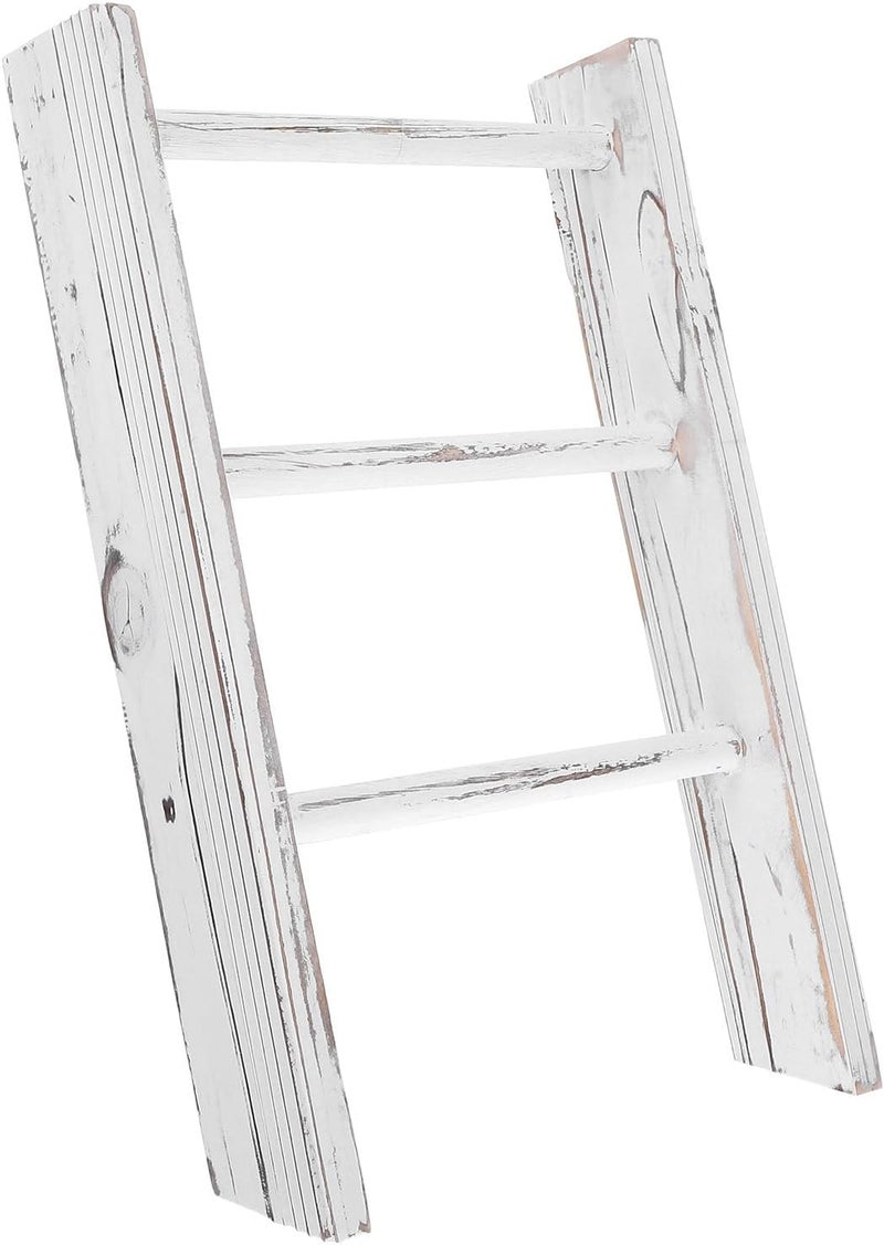 Mini Rustic Towel Rack Ladder with Elegant White Finish Space-Saving Hand Towel Stand for Bathroom and Kitchen Multipurpose Small Ladder Decor for Farmhouse and Country Style - Image 1