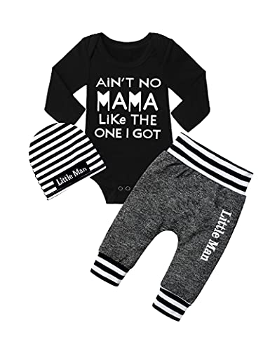 Fommy Newborn Baby Boy Clothes Fall Winter Outfits Ain't no Mama Long Sleeve Shirts Romper + Little man Pants Baby Clothes Boy - Image 1