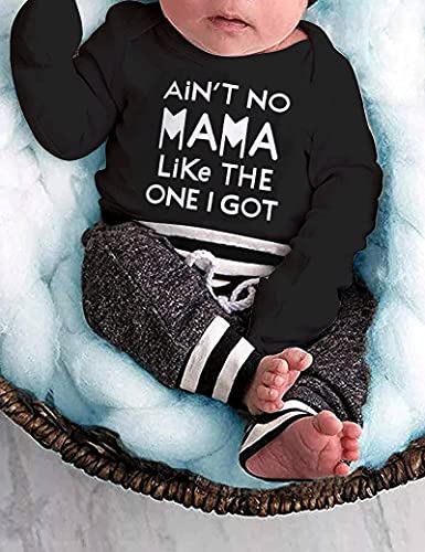 Fommy Newborn Baby Boy Clothes Fall Winter Outfits Ain't no Mama Long Sleeve Shirts Romper + Little man Pants Baby Clothes Boy - Image 2