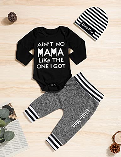 Fommy Newborn Baby Boy Clothes Fall Winter Outfits Ain't no Mama Long Sleeve Shirts Romper + Little man Pants Baby Clothes Boy - Image 3