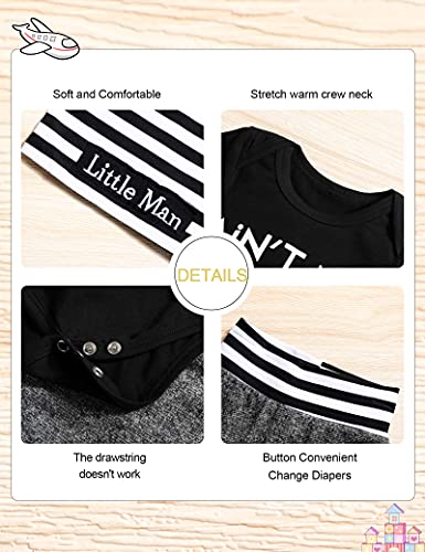 Fommy Newborn Baby Boy Clothes Fall Winter Outfits Ain't no Mama Long Sleeve Shirts Romper + Little man Pants Baby Clothes Boy - Image 5