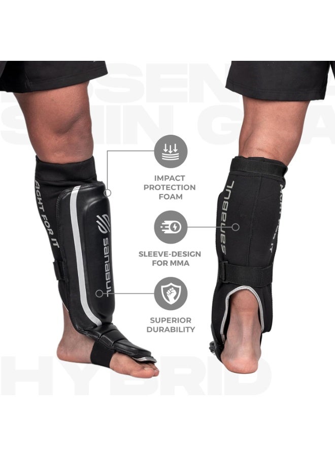 Sanabul Essential Kickboxing Shin Guards – Hook & Loop Straps, Pro-Tested Shin Pads for MMA, Muay Thai & Kickboxing – Metallic Silver, S/M - Image 3