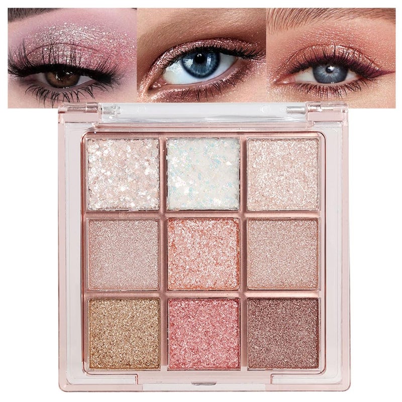 CAKAILA CAKAILA Pink Nude Glitter Shimmer Sparkle Eyeshadow9 Colors Light Glitter Eye ShadowLong Lasting Waterproof Natural Eyeshadow Palettesombras para ojos 
