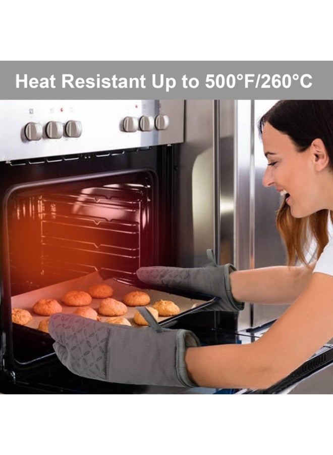 كيغويو فرن قفازات وحاملي وعاء 6pcs مجموعة، قفاز فرن المطبخ عالية مقاومة للحرارة 500 درجة فرن طويل جدا قفازات وحاملي وعاء مع السطح السيليكون غير المنزلق للطبخ (رمادي) - Image 2