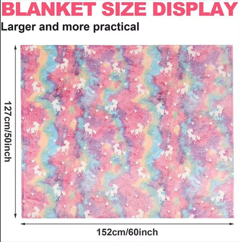 Prancing Unicorn Blankets for New Born Babies Kids Age 1-2-3-4-5-6-7-8 Years Fluffy Comfortable Cozy Soft 50"x60" Glow in The Dark Throw Flannel Glowing Neon Radium Plush Magic (Rainbow Unicorn) - Image 5