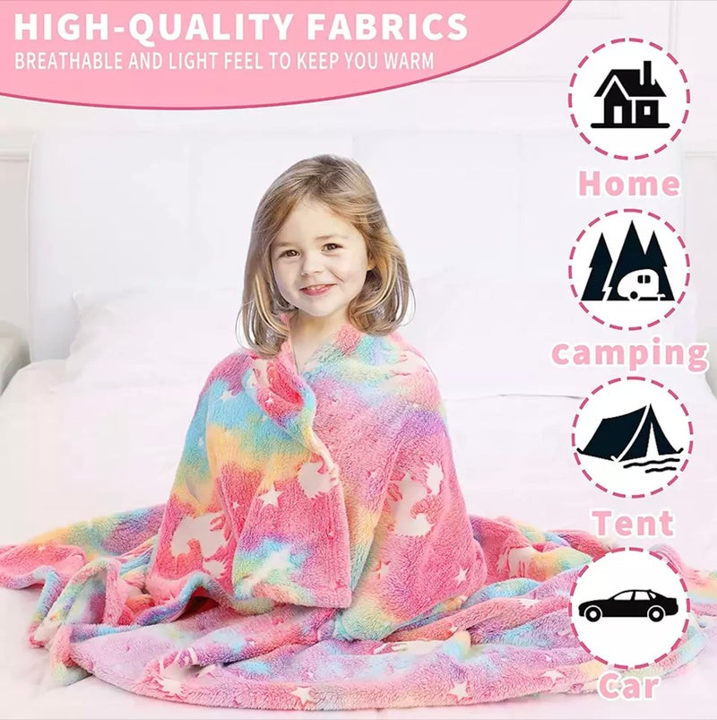 Prancing Unicorn Blankets for New Born Babies Kids Age 1-2-3-4-5-6-7-8 Years Fluffy Comfortable Cozy Soft 50"x60" Glow in The Dark Throw Flannel Glowing Neon Radium Plush Magic (Rainbow Unicorn) - Image 3
