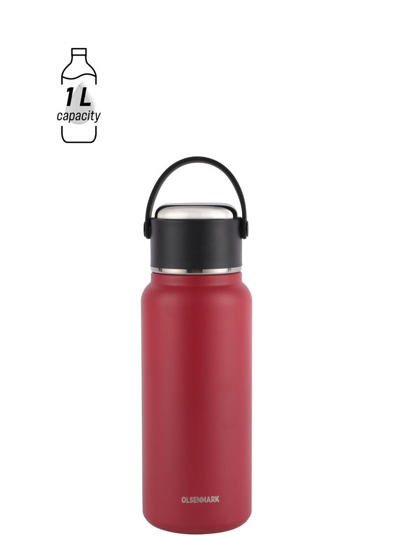 Olsenmark 1000 ml Stainless Steel Vacuum Bottle- OMVF7019, Hot and Cold Compatible, Preserves the Flavor and Freshness, Unbreakable, Portable, Leak-Resistant and Light-Weight - Image 1