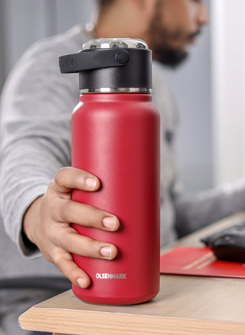 Olsenmark 1000 ml Stainless Steel Vacuum Bottle- OMVF7019, Hot and Cold Compatible, Preserves the Flavor and Freshness, Unbreakable, Portable, Leak-Resistant and Light-Weight - Image 2