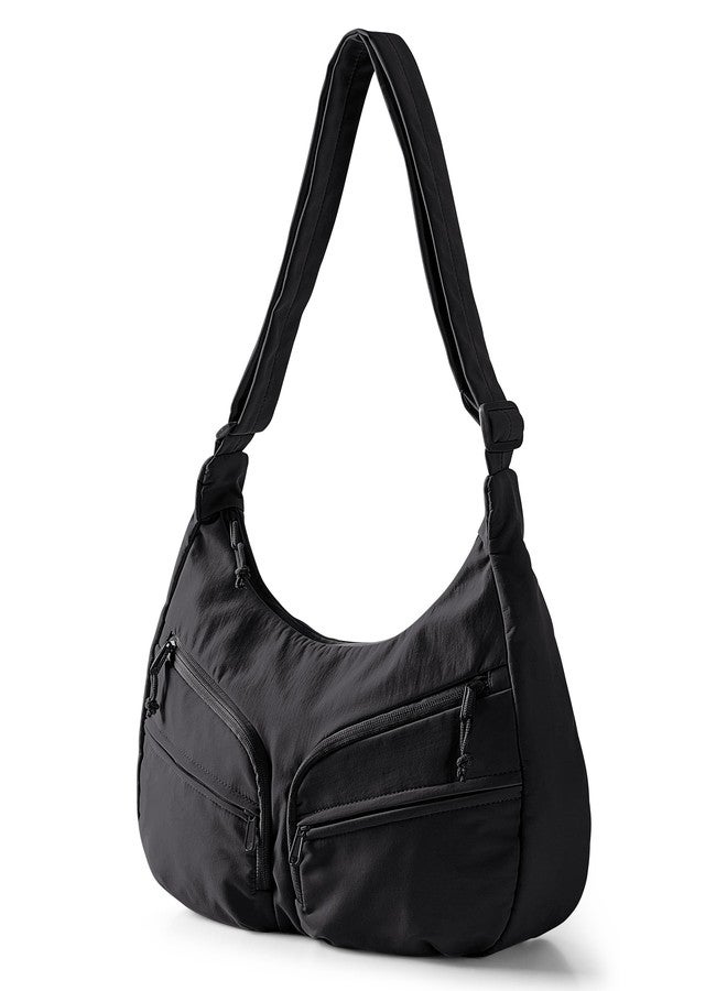 Smasrob Crescent Crossbody Bag with RFID Blocking Pocket and Water Bottle Holder, Slouchy Crossbody Bag with Multiple Pockets, Black - Image 1