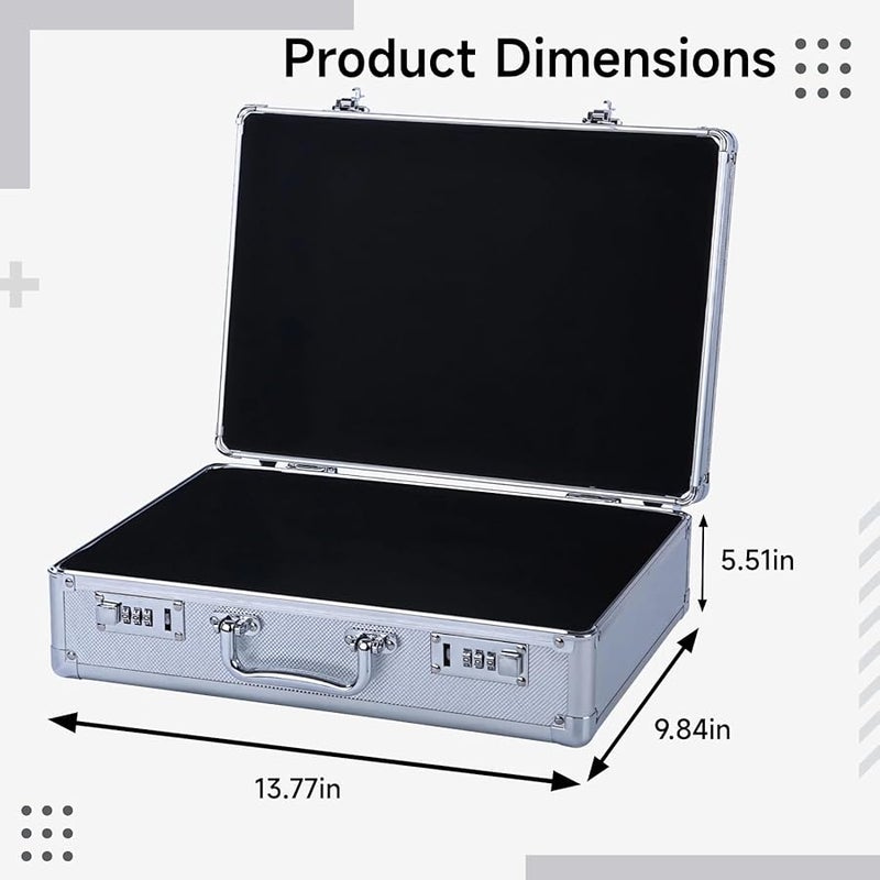 خزنة سفر محمولة مع قفل مركب مكون من 3 أرقام، من سبائك الألومنيوم باللون الفضي، مقاس 13.8 × 9.8 × 5.5 بوصة - Image 4