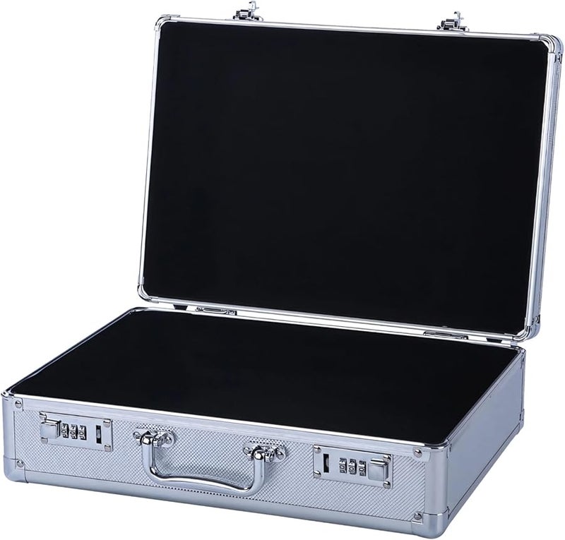 خزنة سفر محمولة مع قفل مركب مكون من 3 أرقام، من سبائك الألومنيوم باللون الفضي، مقاس 13.8 × 9.8 × 5.5 بوصة - Image 1