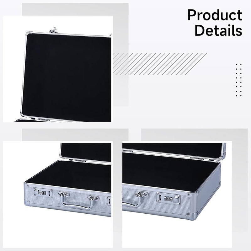 خزنة سفر محمولة مع قفل مركب مكون من 3 أرقام، من سبائك الألومنيوم باللون الفضي، مقاس 13.8 × 9.8 × 5.5 بوصة - Image 3