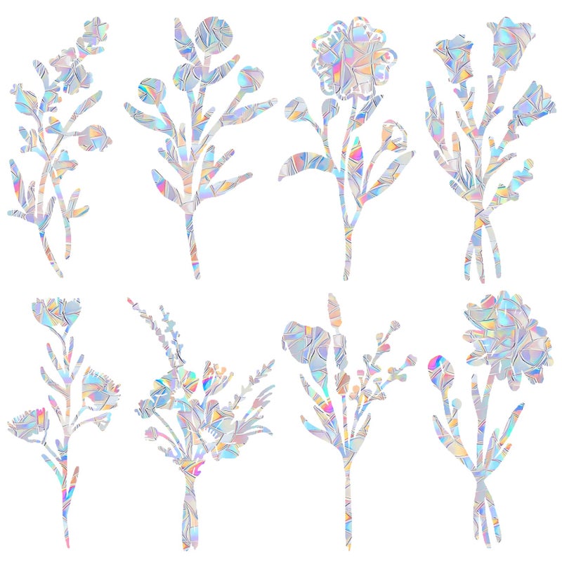 8 Piece Flower Window Decals  AntiCollision Decals to Save Birds Reusable Vinyl Rainbow Stickers