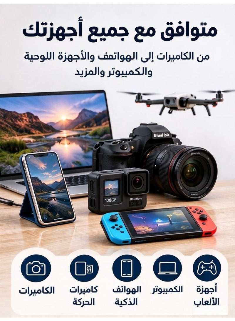 بلو هول بطاقة ذاكرة TF عالية السرعة 128 جيجابايت من BlueHole، بطاقة مايكرو إس دي، بطاقة ذاكرة مقاومة للماء والصدمات لكاميرات لوحة القيادة والمراقبة - Image 4