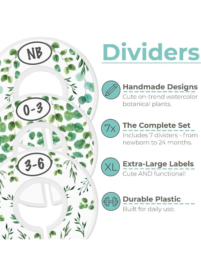 Little Miracles Baby Hangers and Closet Size Dividers - 7X Botanical Clothing Dividers with 20x Velvet Hangers for Baby Closets - Nursery Clothes Organizer - Eucalyptus Vines Leaf Plant Greenery Décor [Botanical]  - Image 5