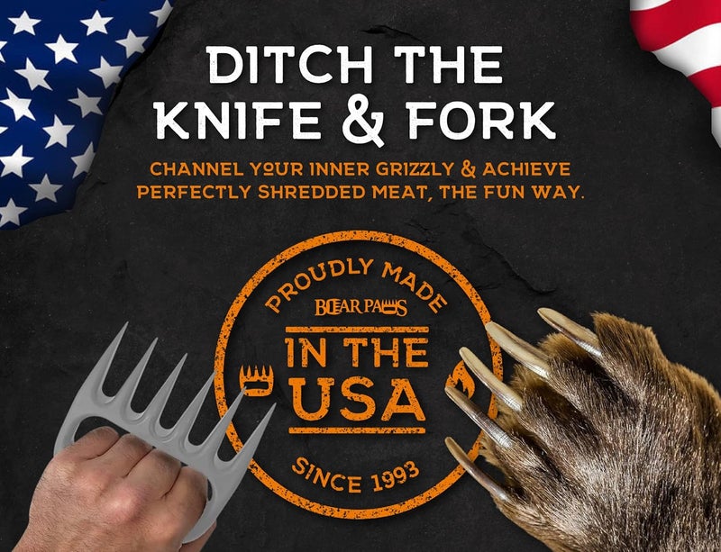 Bear Paws Meat Claws - The Original Meat Shredder Claws for Pulled Pork, USA Made - Easily Lift, Shred, Pull and Serve Pork, Chicken, Brisket and Turkey - Gift for Dad on Christmas! (Gray) - Image 5