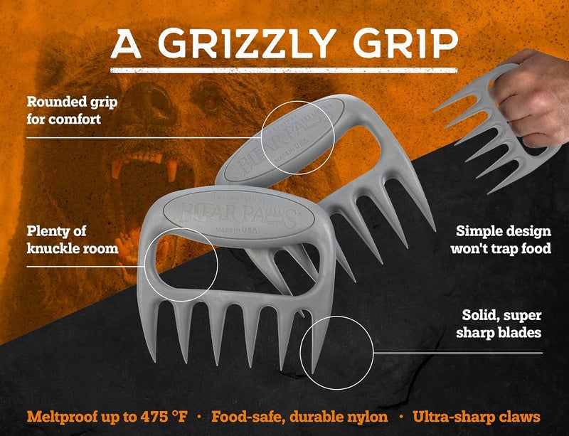 Bear Paws Meat Claws - The Original Meat Shredder Claws for Pulled Pork, USA Made - Easily Lift, Shred, Pull and Serve Pork, Chicken, Brisket and Turkey - Gift for Dad on Christmas! (Gray) - Image 4