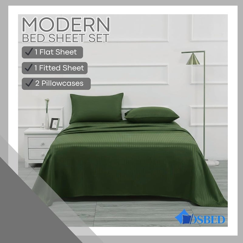 OSBED 4-Piece Striped Microfiber Bedding Collection - Sage Green, Full Size - Image 3