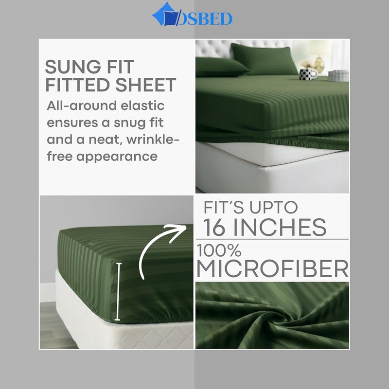 OSBED 4-Piece Striped Microfiber Bedding Collection - Sage Green, Full Size - Image 5