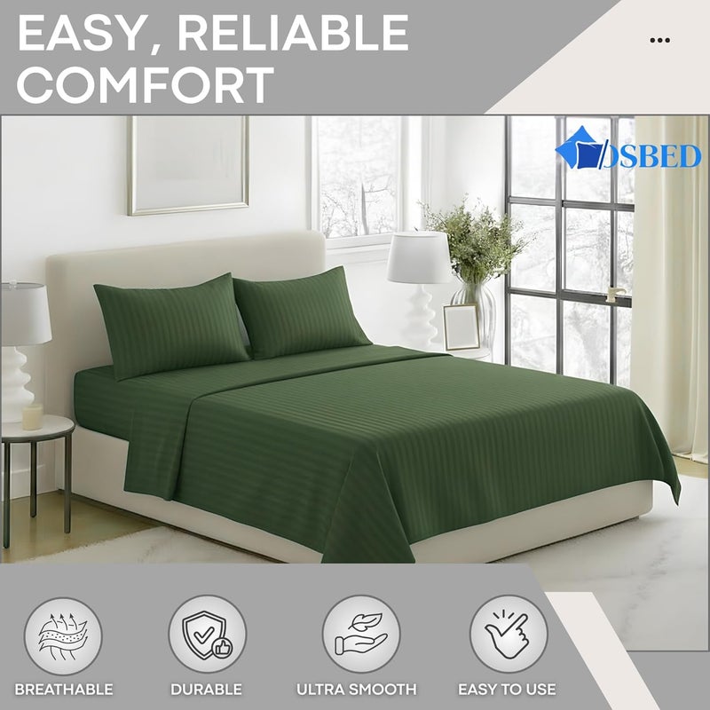 OSBED 4-Piece Striped Microfiber Bedding Collection - Sage Green, Full Size - Image 4