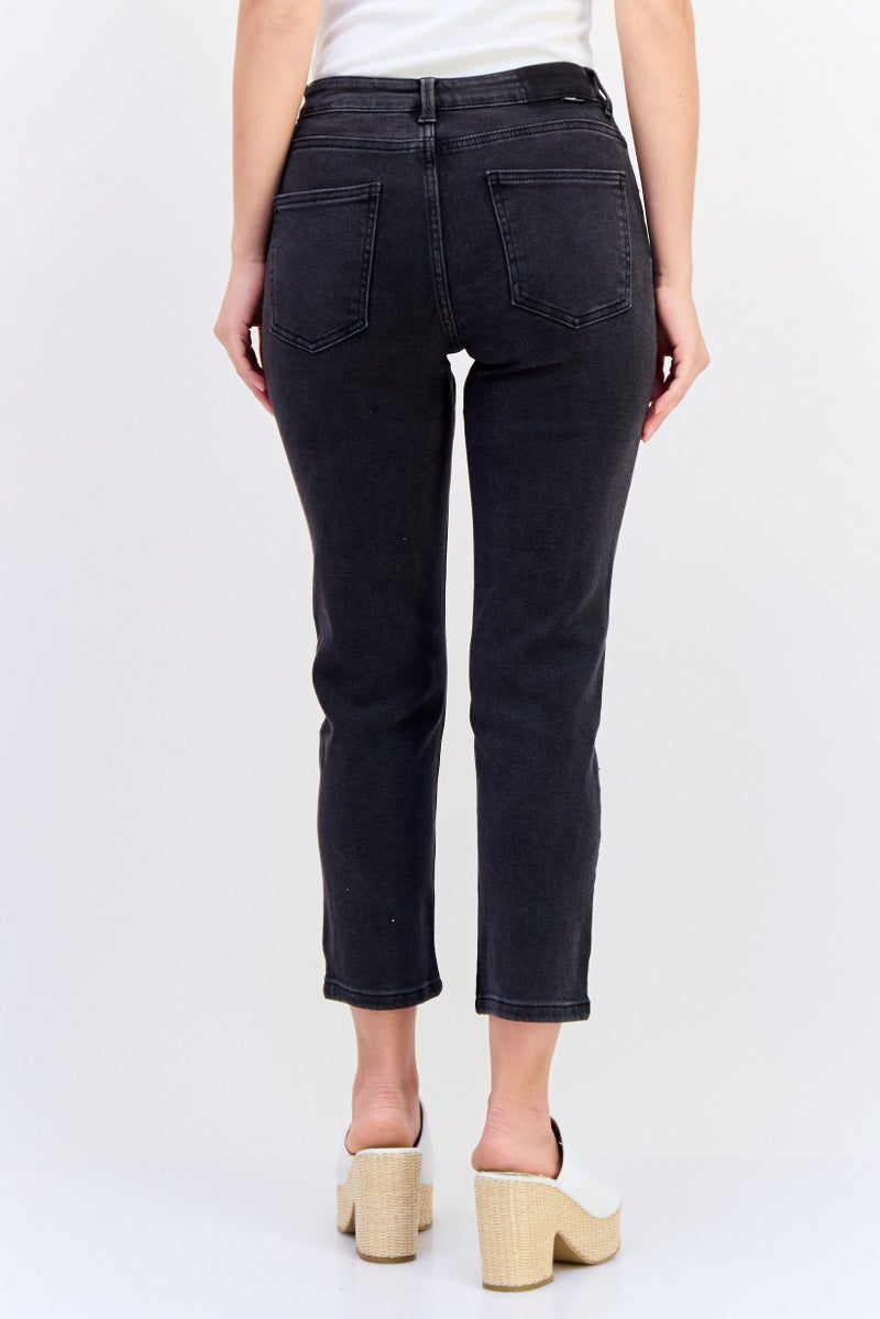 ONLY Women Straight Fit Washed Stretchable 30 Length Jeans, Black - Image 2