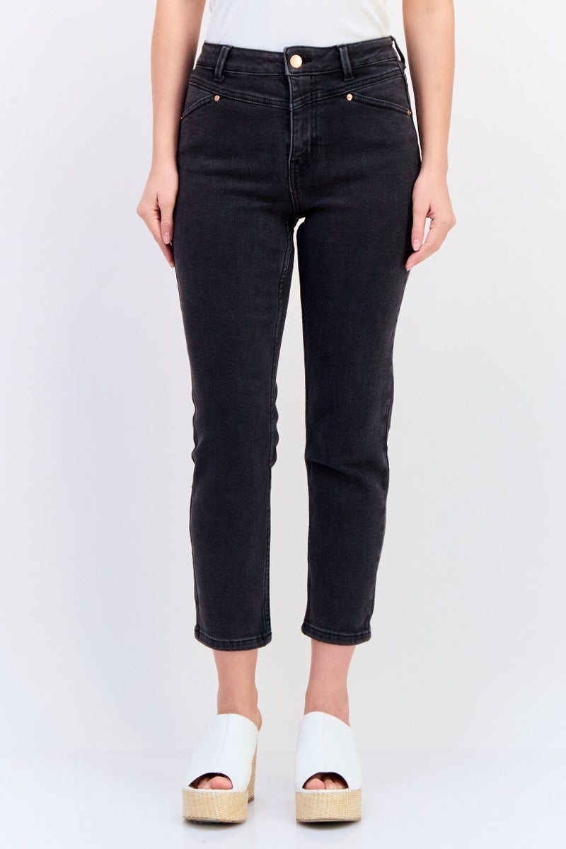 ONLY Women Straight Fit Washed Stretchable 30 Length Jeans, Black - Image 1